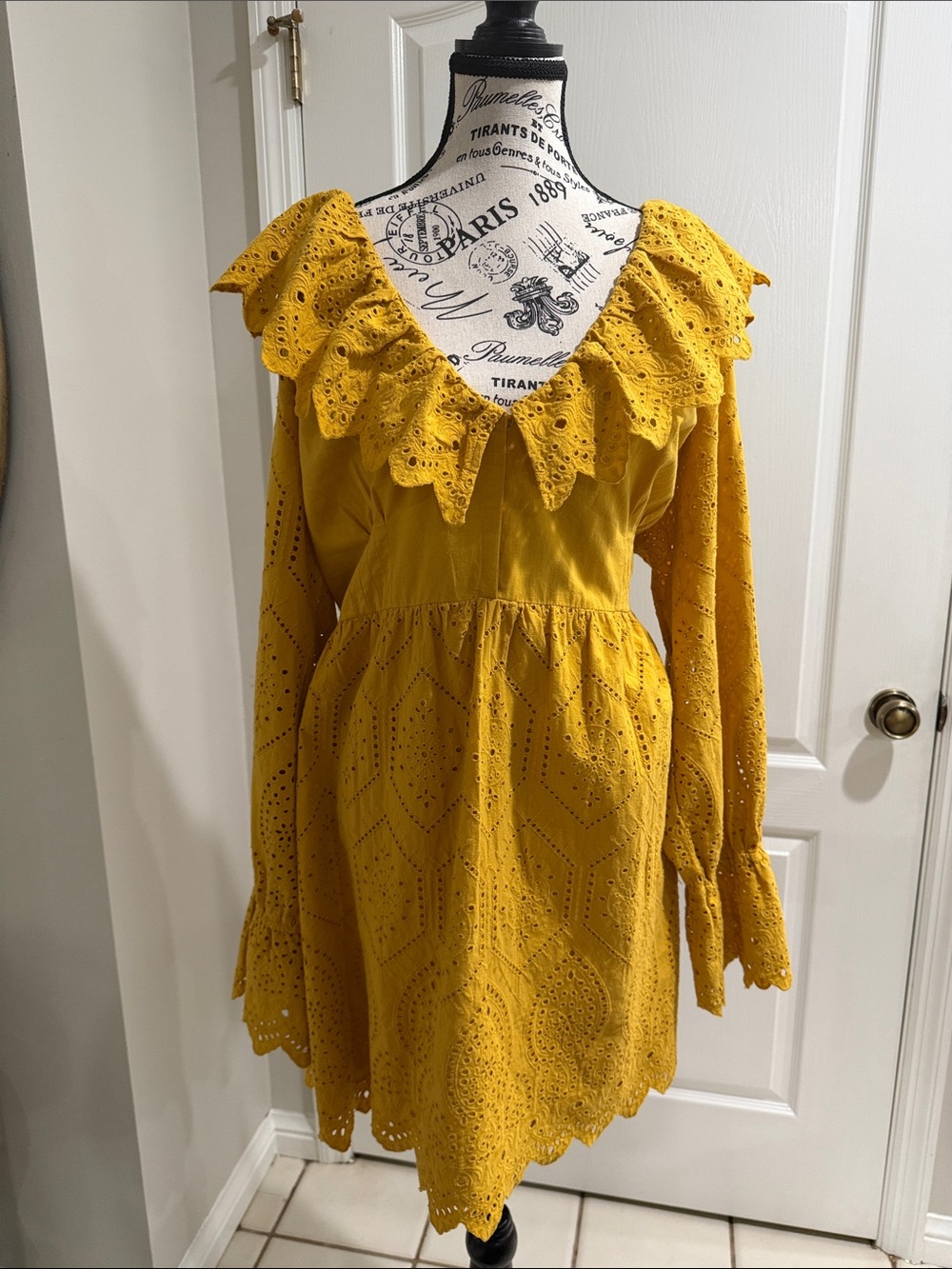 Ruffle V-Neck Topshop Mustard Yellow Eyelet Ruffle Boho Mini Dress Cottagecore